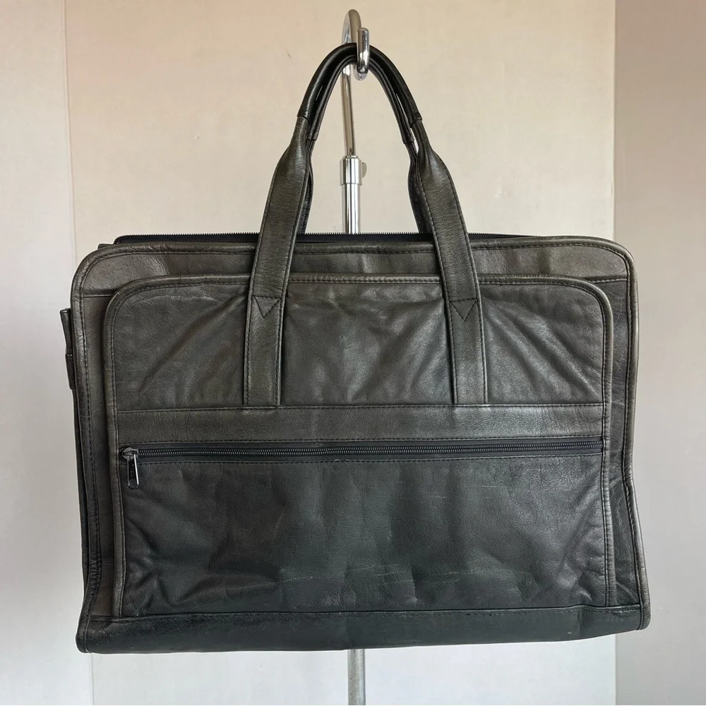 Heritage Expandable Portfolio Computer Black Cowhide Leather Bag #12215B
